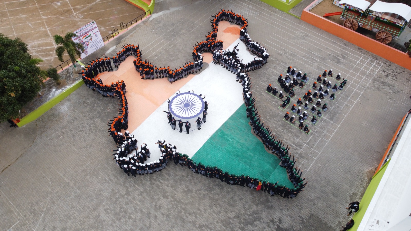 "For the First Time on India's 74th Republic day Ashirwad's International School  students reciting 465 articles of Indian constitution in many Indian Languages  and standing in the human portrait of Indian map"